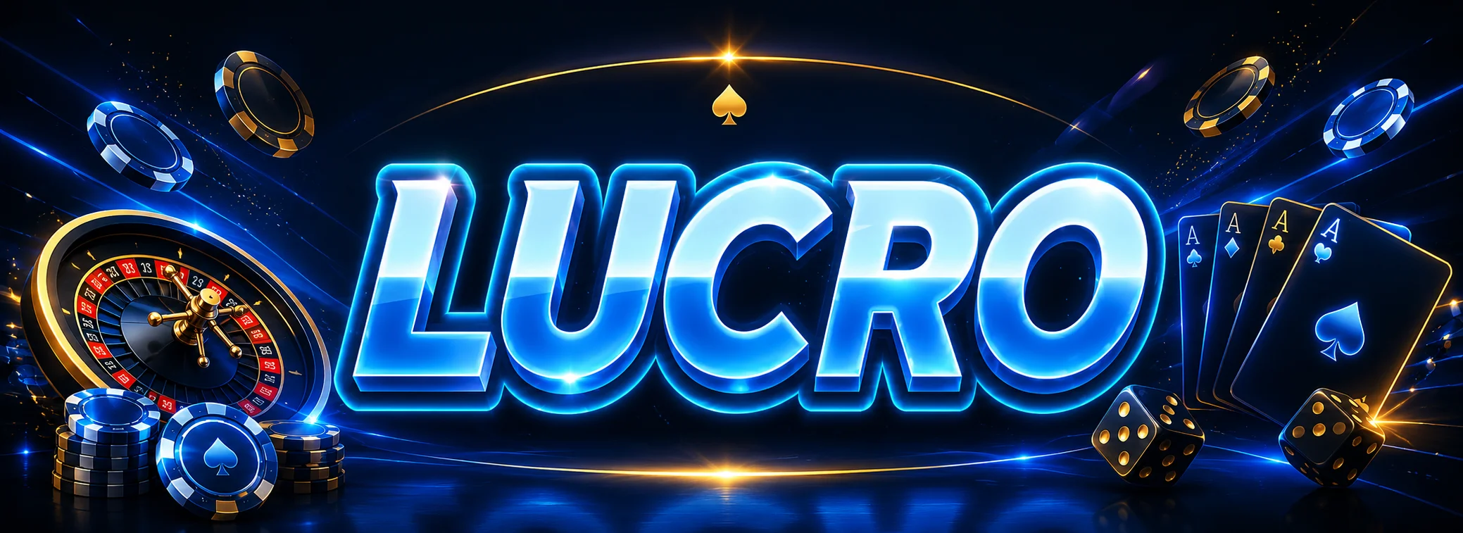 Banner de Lucro Casino México con el bono de bienvenida de 100% hasta 10,000 pesos y fichas doradas sobre fondo azul